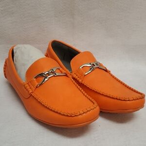 Vibrant Orange Leather Slip-On Loafers